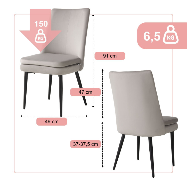 BHS LIVING Esszimmerstuhl, Küchenstuhl, Stuhl für den Wartebereich LIVIA Polstersessel mit hohem Rücken Samtstoff: hellgrau 60x47x89 cm